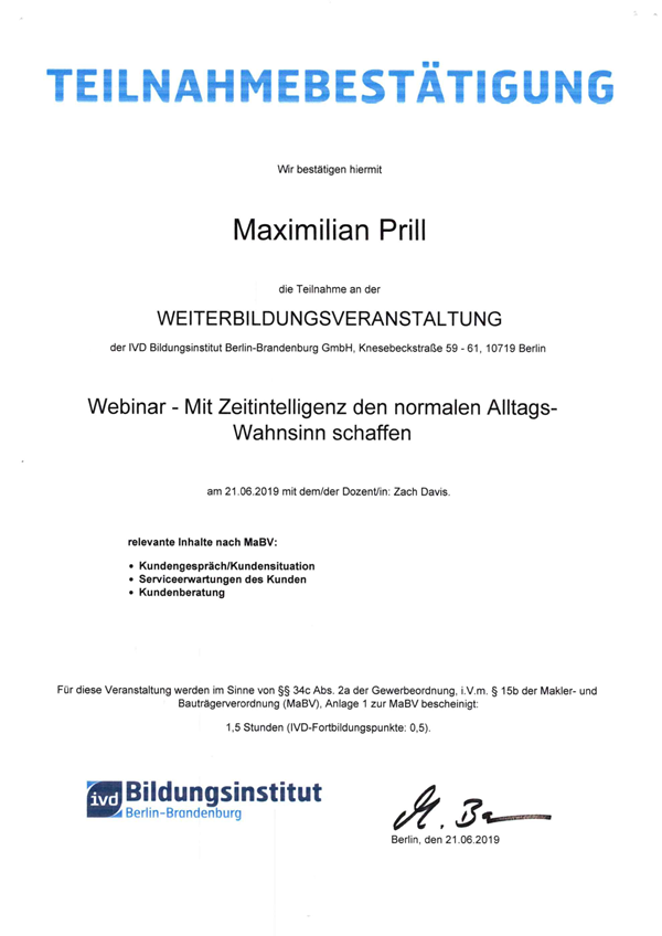 Teilnahmezertifikat IVD Weiterbildungsveranstaltung